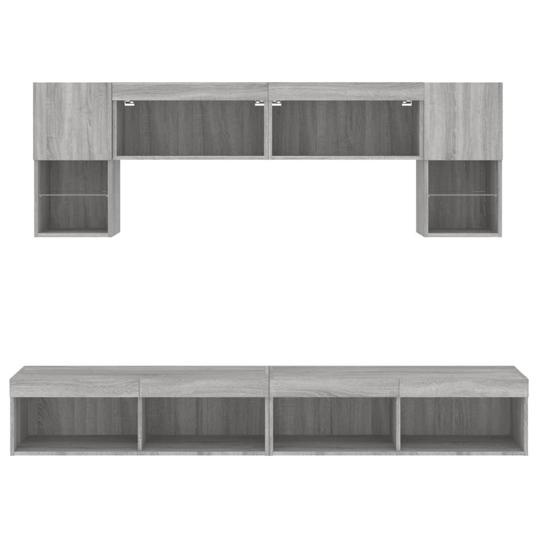 6-delige Tv-wandmeubelset met LED grijs sonoma eikenkleurig