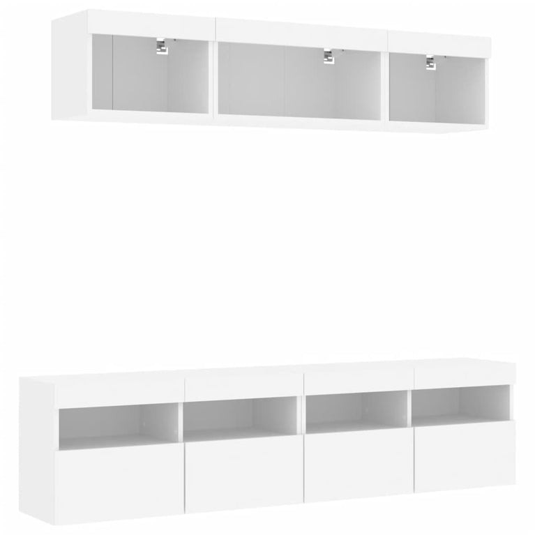5-delige Tv-wandmeubelset met LED-verlichting bewerkt hout wit