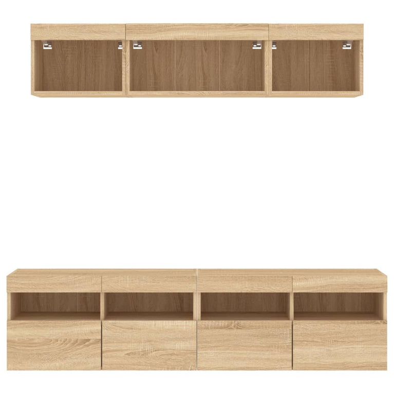5-delige Tv-wandmeubelset met LED bewerkt hout sonoma eiken