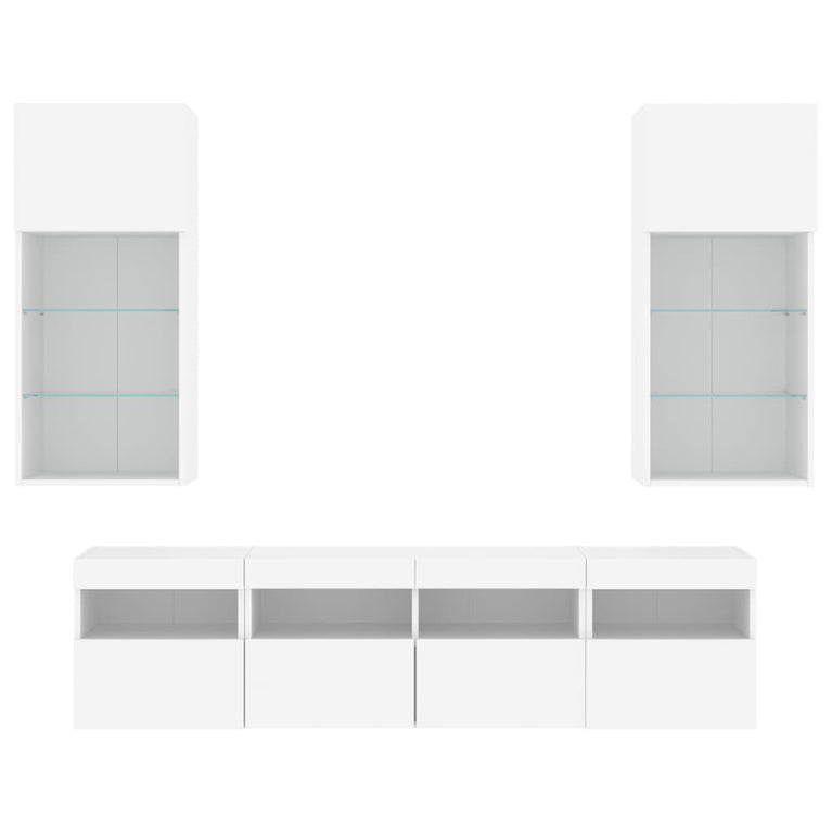 5-delige Tv-wandmeubelset met LED-verlichting bewerkt hout wit