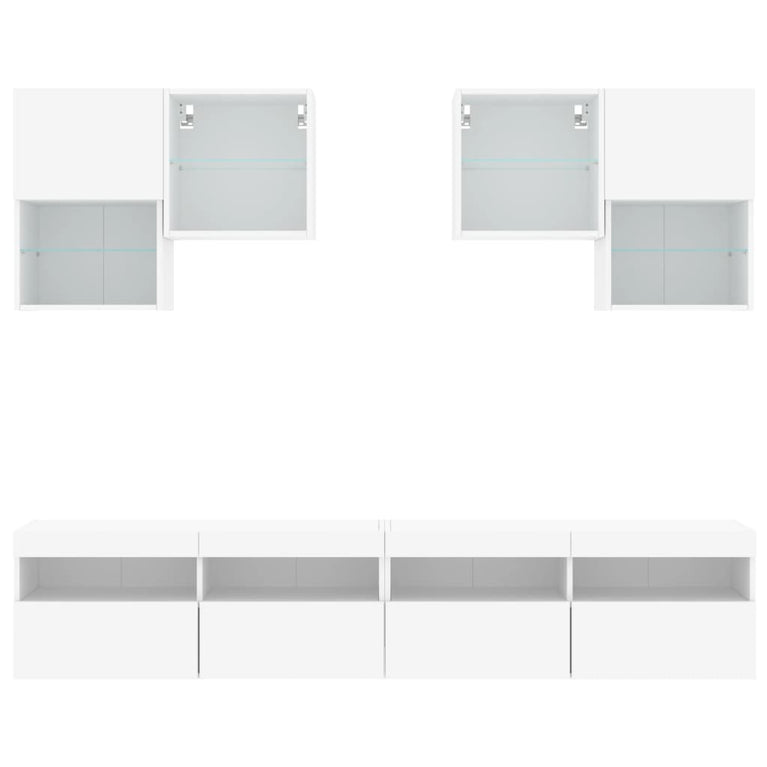 6-delige Tv-wandmeubelset met LED-verlichting wit