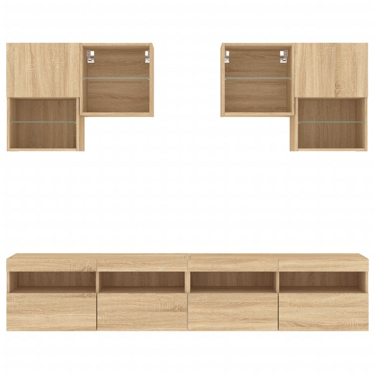 6-delige Tv-wandmeubelset met LED-verlichting sonoma eikenkleur