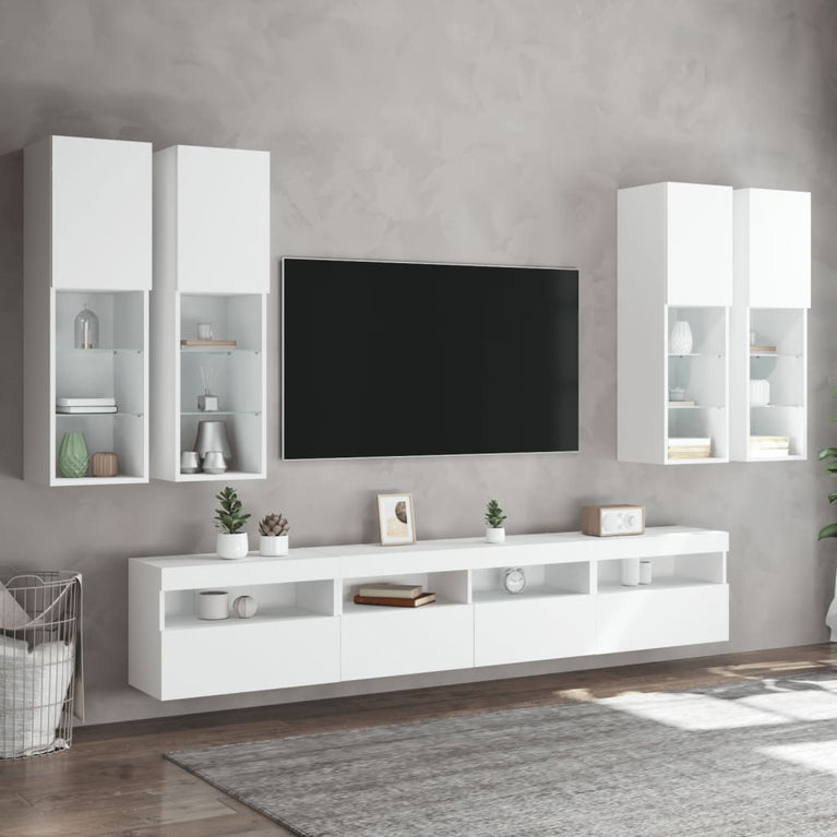 7-delige Tv-wandmeubelset met LED-verlichting wit