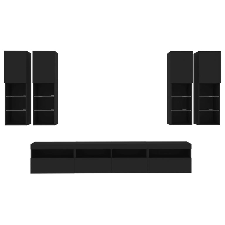 7-delige Tv-wandmeubelset met LED-verlichting zwart