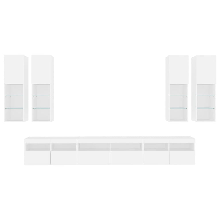 7-delige Tv-wandmeubelset met LED-verlichting wit