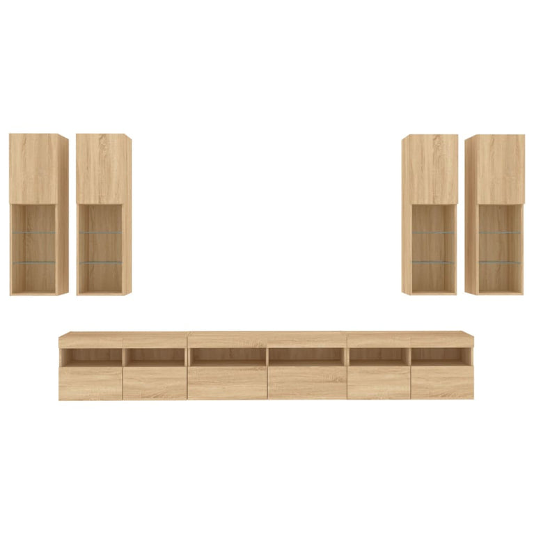 7-delige Tv-wandmeubelset met LED-verlichting sonoma eikenkleur