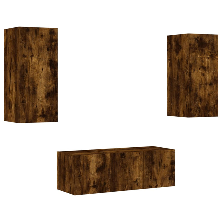 8-delige tv-wandmeubelset met LED bewerkt hout gerookt eiken