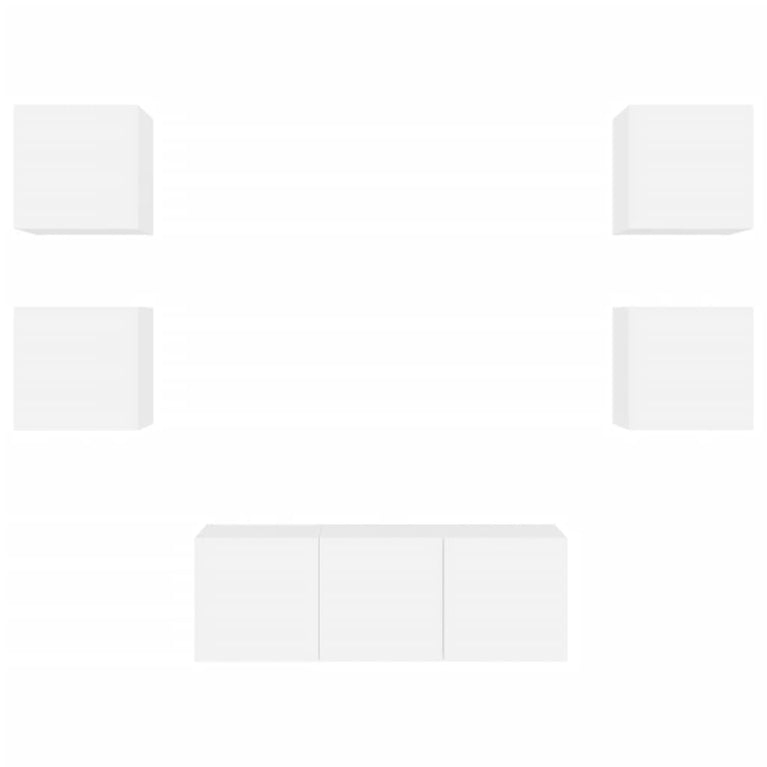 6-delige Tv-wandmeubelset met LED-verlichting bewerkt hout wit