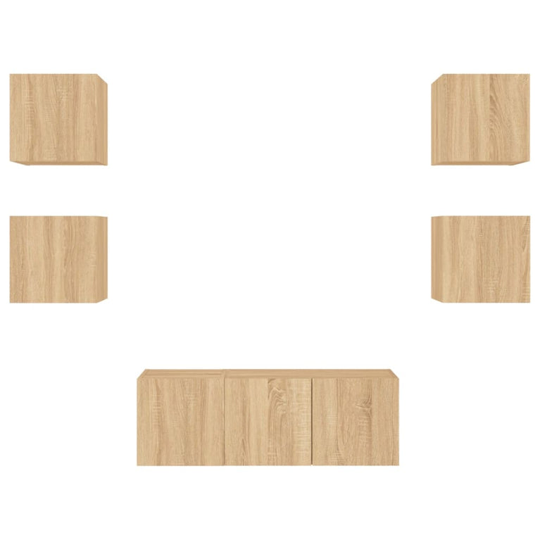 6-delige Tv-wandmeubelset met LED bewerkt hout sonoma eiken