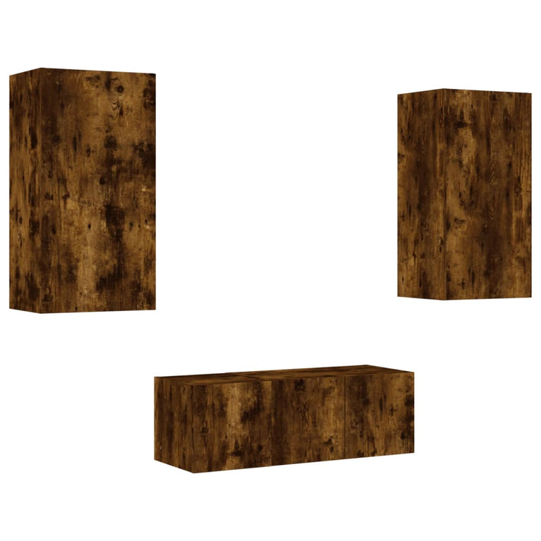 8-delige tv-wandmeubelset met LED bewerkt hout gerookt eiken