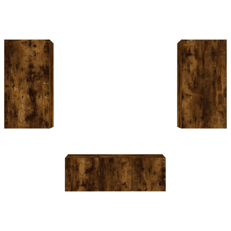 8-delige tv-wandmeubelset met LED bewerkt hout gerookt eiken