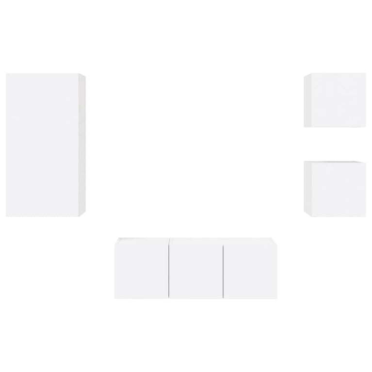 5-delige Tv-wandmeubelset met LED-verlichting bewerkt hout wit