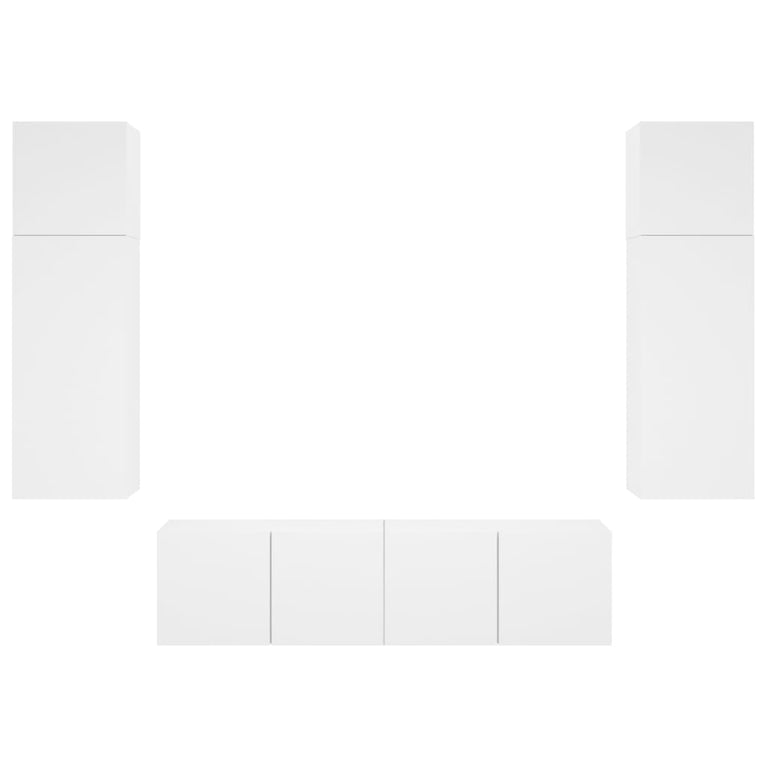 6-delige Tv-wandmeubelset met LED-verlichting bewerkt hout wit