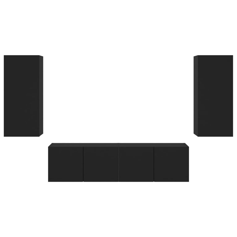 7-delige tv-wandmeubelset met LED bewerkt hout zwart