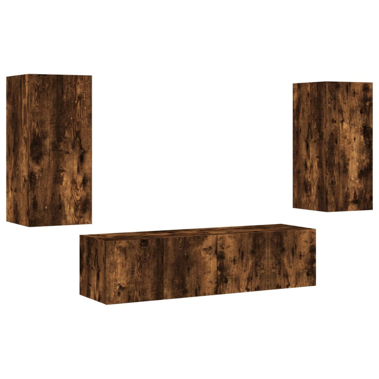 8-delige tv-wandmeubelset met LED bewerkt hout gerookt eiken