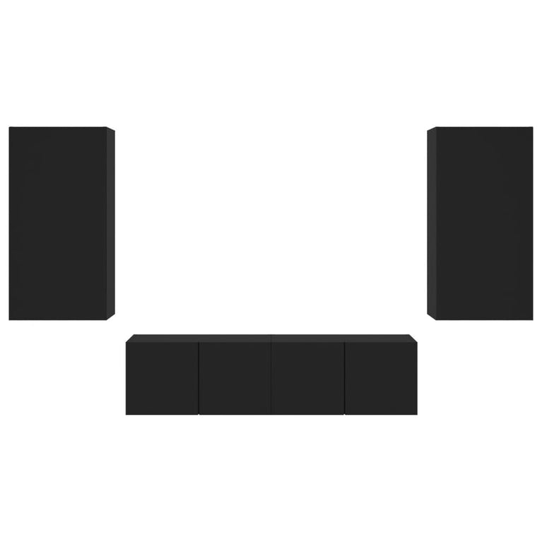 7-delige tv-wandmeubelset met LED bewerkt hout zwart