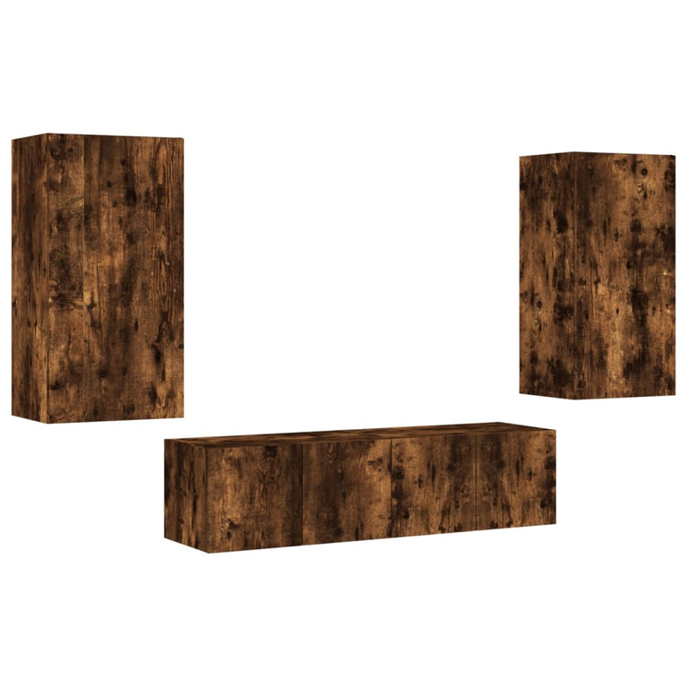 8-delige tv-wandmeubelset met LED bewerkt hout gerookt eiken