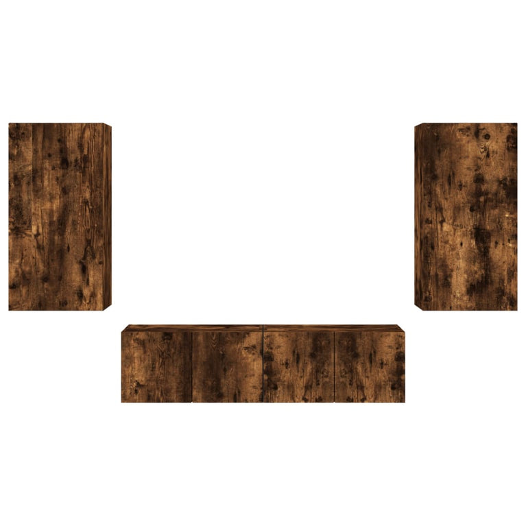 8-delige tv-wandmeubelset met LED bewerkt hout gerookt eiken