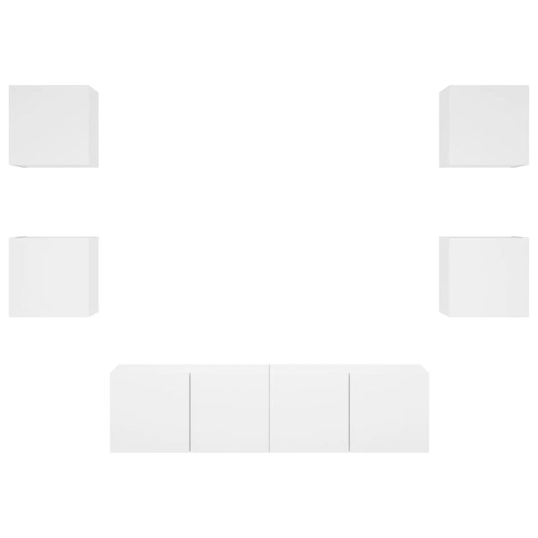 6-delige Tv-wandmeubelset met LED-verlichting bewerkt hout wit