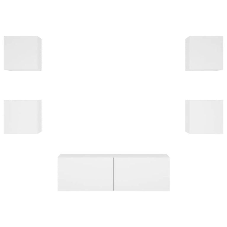 5-delige tv-wandmeubelset met LED-verlichting wit