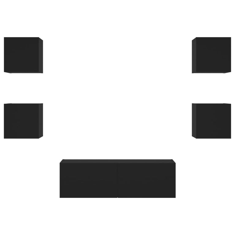 Tv-wandmeubelen 5 st met LED-verlichting zwart