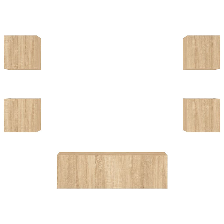 5-delige Tv-wandmeubelset met LED-verlichting sonoma eikenkleur