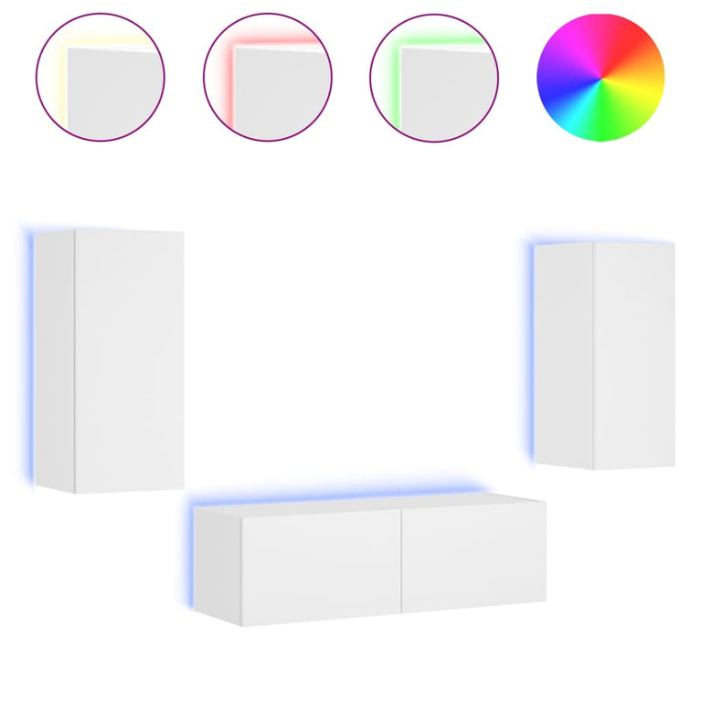 3-delige tv-wandmeubelset met LED-verlichting wit