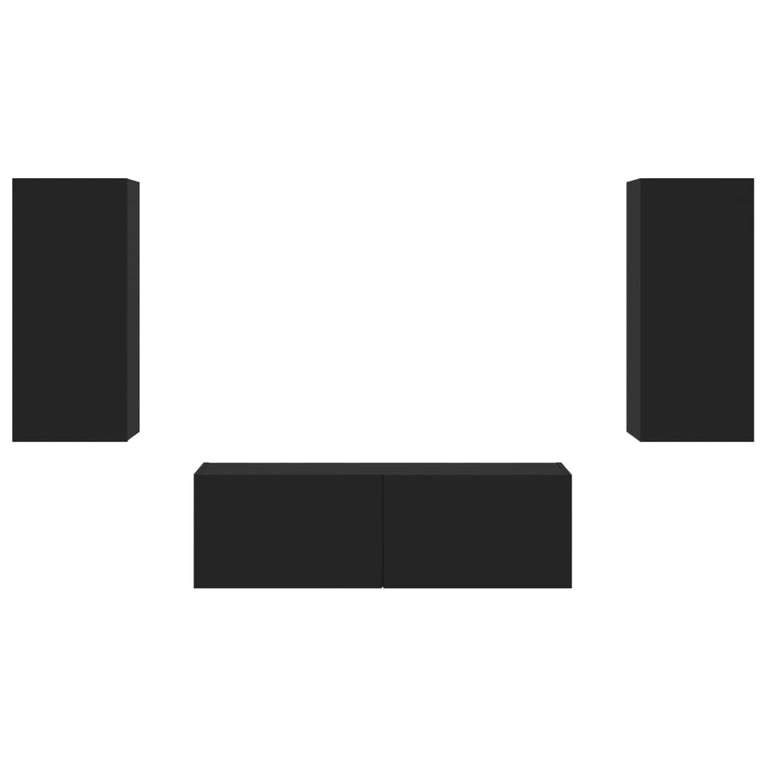 3-delige tv-wandmeubelset met LED-verlichting zwart