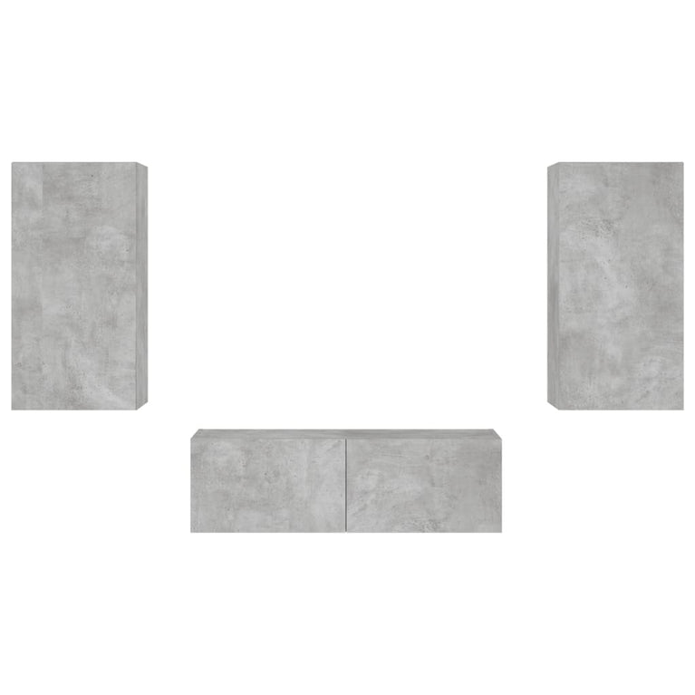 3-delige tv-wandmeubelset met LED-verlichting betongrijs
