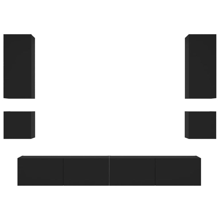 6-delige tv-wandmeubelset met LED-verlichting zwart