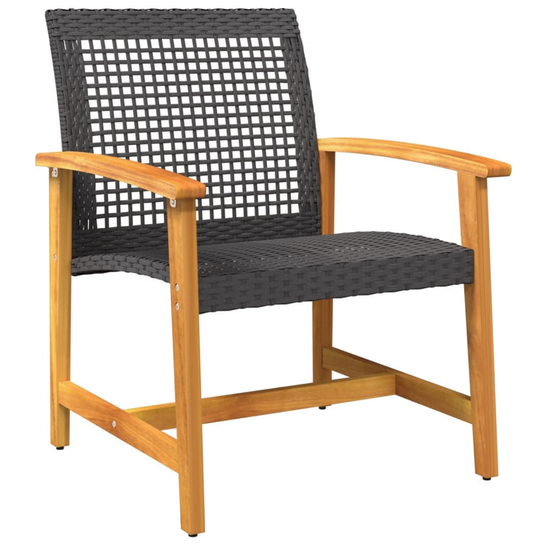 3-delige Bistroset poly rattan en acaciahout zwart