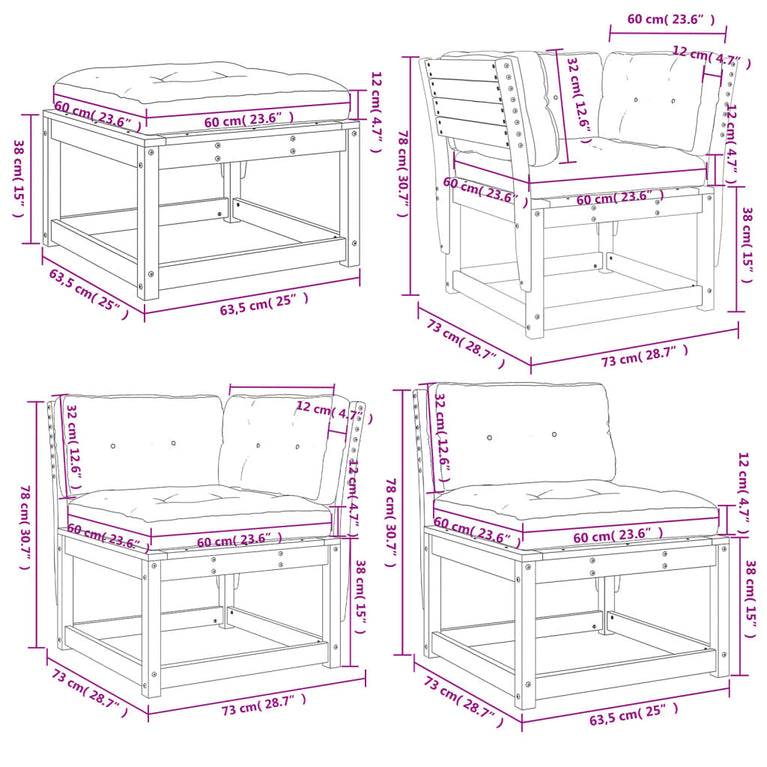 8-delige Loungeset met kussens massief douglashout