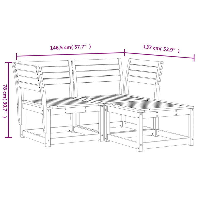 3-delige Loungeset massief grenenhout