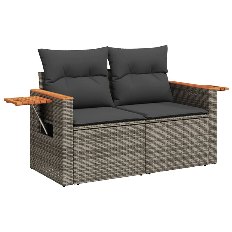 8-delige Loungeset met kussens poly rattan grijs