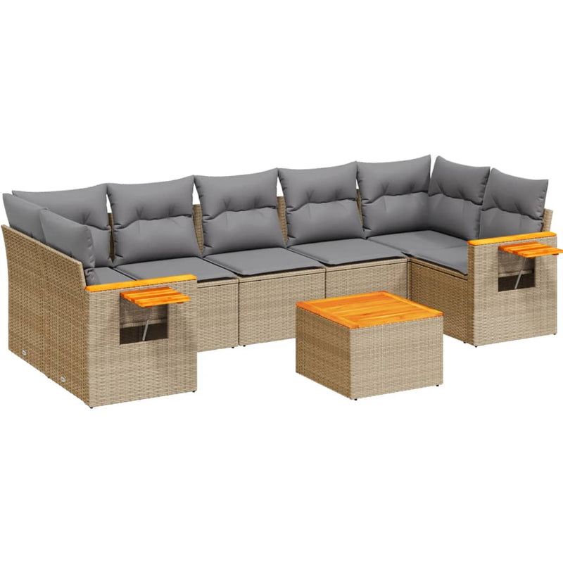 8-delige Loungeset met kussens poly rattan beige