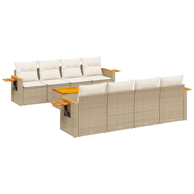 9-delige Loungeset met kussens poly rattan beige
