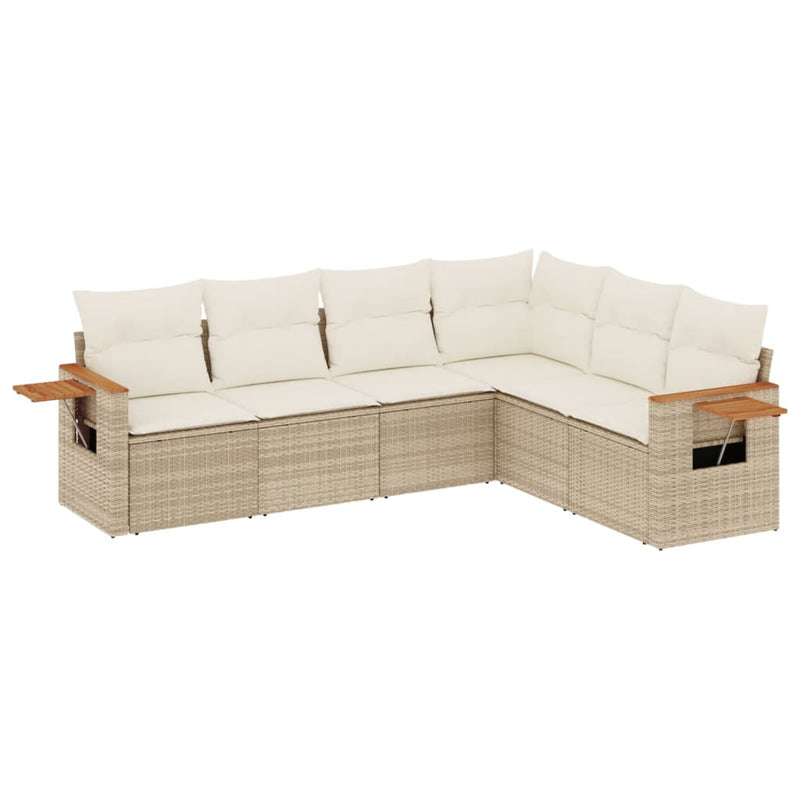 6-delige Loungeset met kussens poly rattan beige