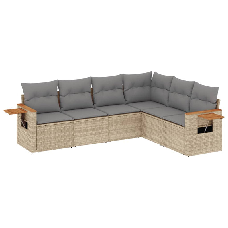 6-delige Loungeset met kussens poly rattan beige