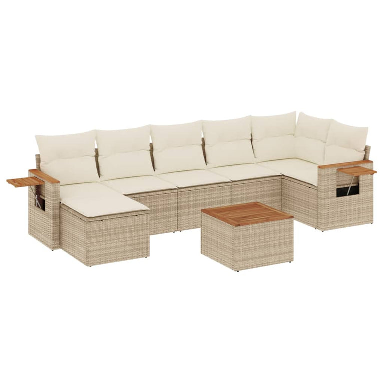 8-delige Loungeset met kussens poly rattan beige