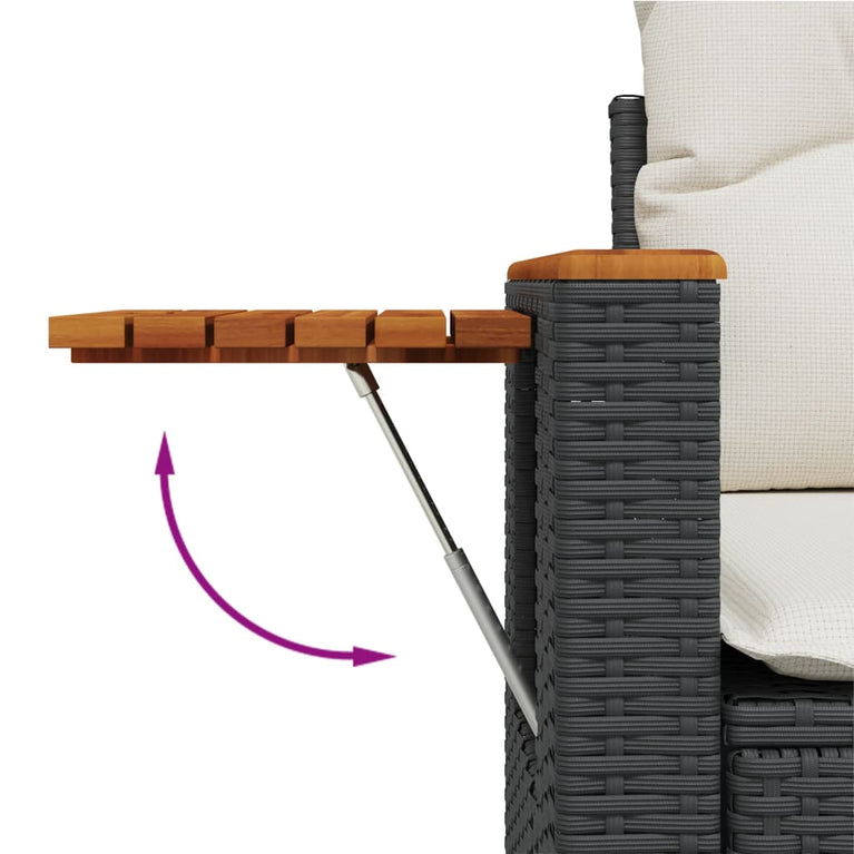 8-delige Loungeset met kussens poly rattan zwart