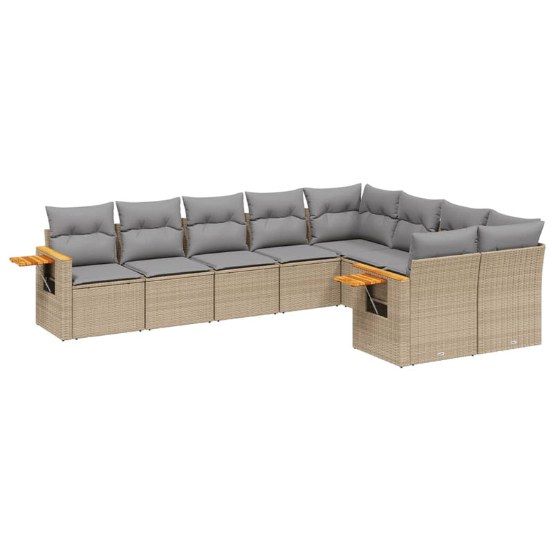 9-delige Loungeset met kussens poly rattan beige