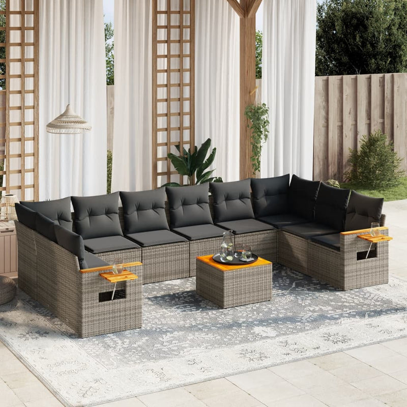 11-delige Loungeset met kussens poly rattan grijs