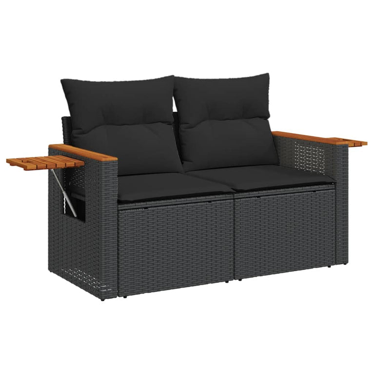 10-delige Loungeset met kussens poly rattan zwart