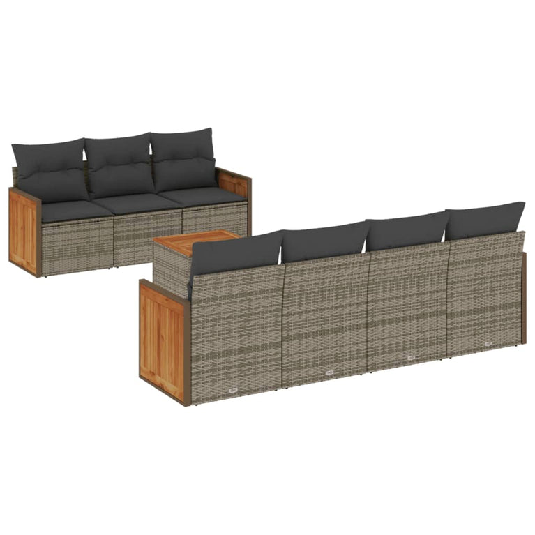 8-delige Loungeset met kussens poly rattan grijs