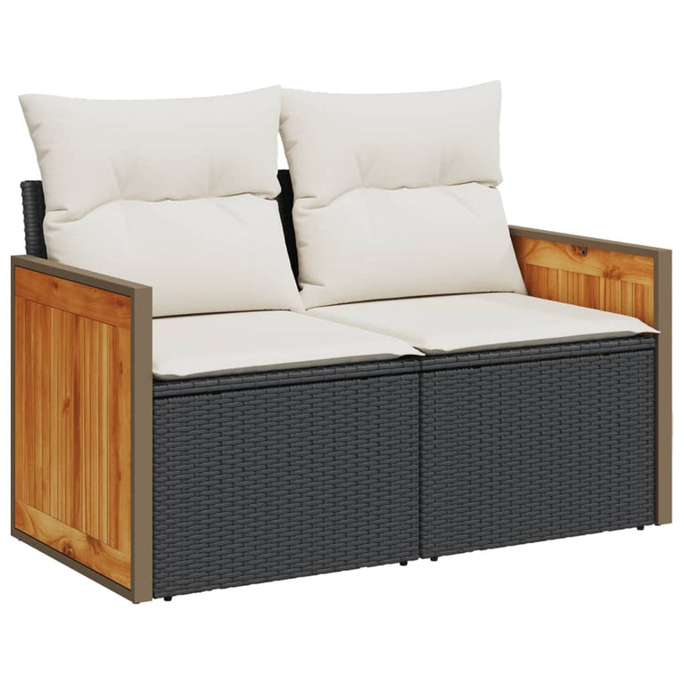 8-delige Loungeset met kussens poly rattan zwart