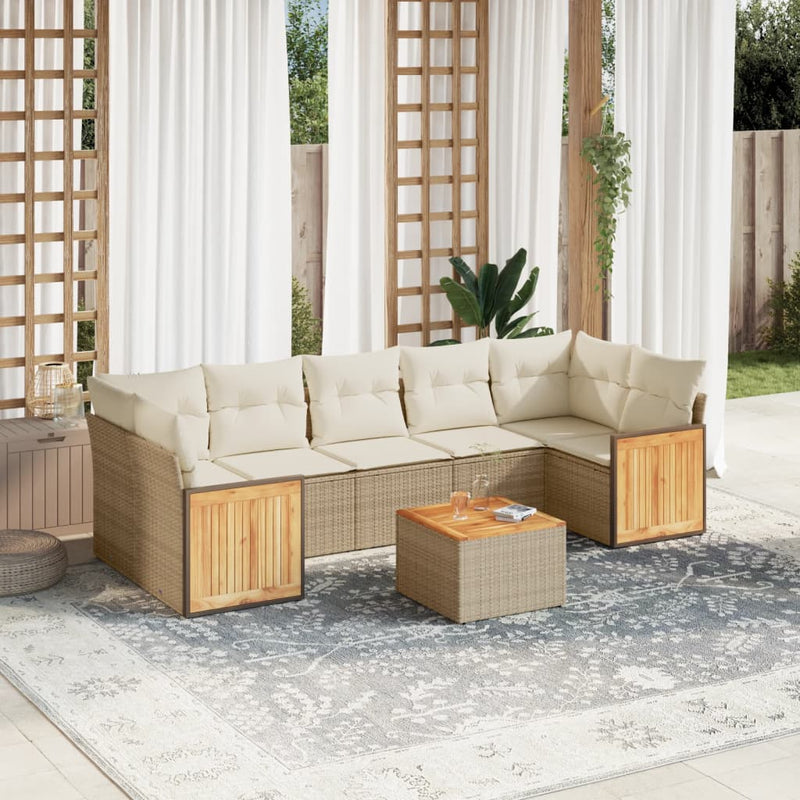 8-delige Loungeset met kussens poly rattan beige