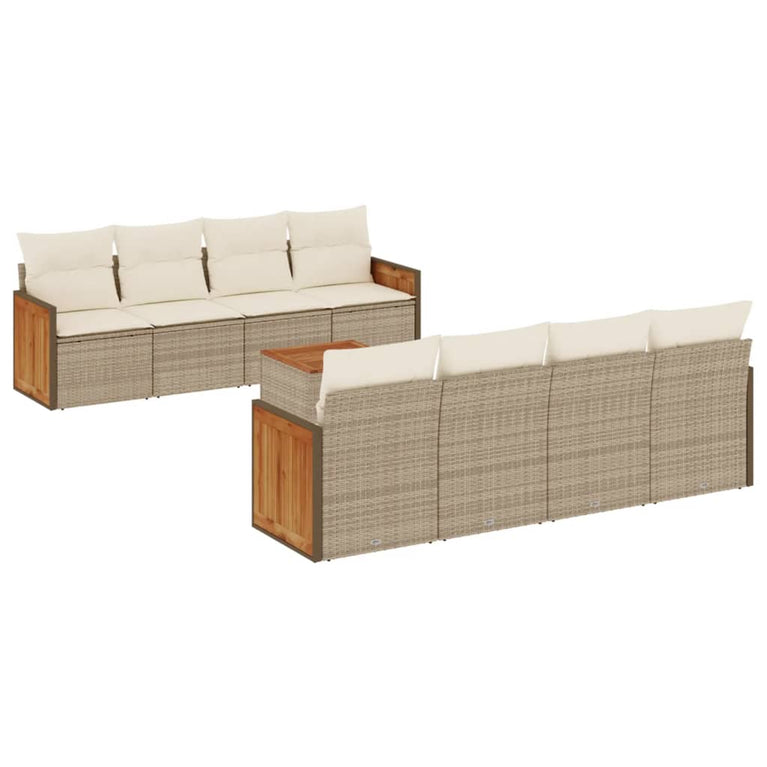 9-delige Loungeset met kussens poly rattan beige