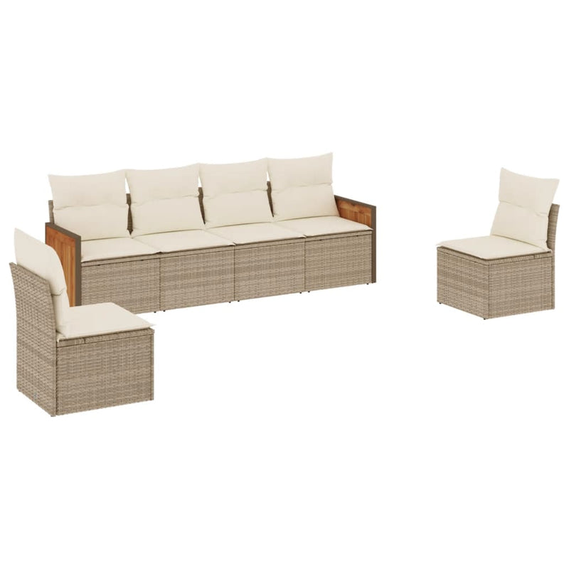 6-delige Loungeset met kussens poly rattan beige