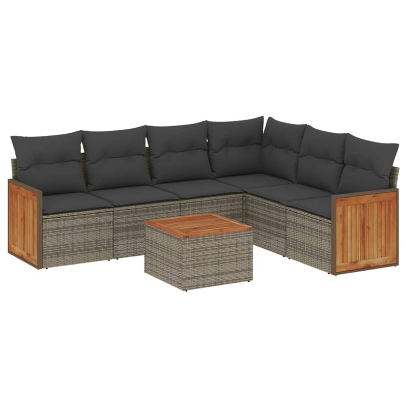 7-delige Loungeset met kussens poly rattan grijs