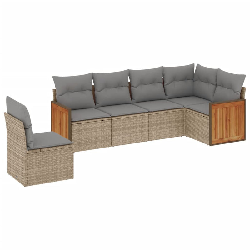 6-delige Loungeset met kussens poly rattan beige